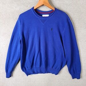 Stafford Sweater Mens Large Blue Prep Pullover Crew Neck Cotton Preppy‎ Logo